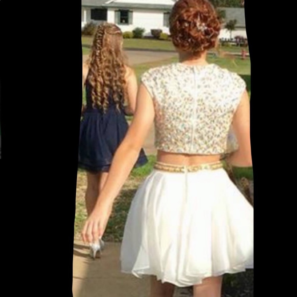 White and Gold Two Piece Homecoming Dress - Picture 4 of 4